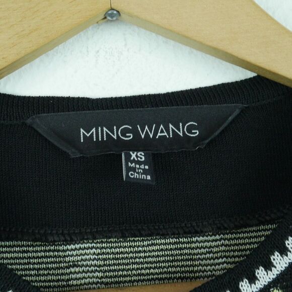 Ming Wang XS Jacket Knit Blazer Career Abstract Geometric Print Black Artsy - Picture 2 of 8